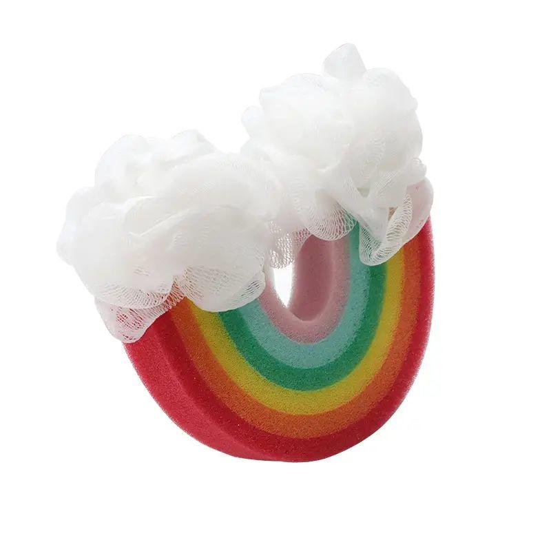 Esponja de flor de chuveiro arco-íris com costura personalizável de sete cores