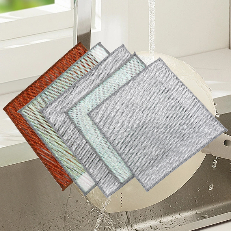 Pano de limpeza colorido bronze, pano de prato de arame prateado de dupla face